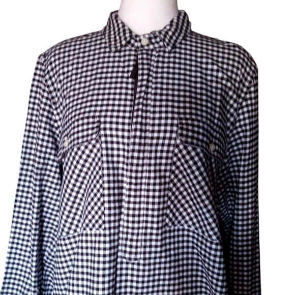 J. Crew Black & White Gingham 1/2 Zip 100% Cotton Shacket Pockets Size Large - Picture 4 of 10